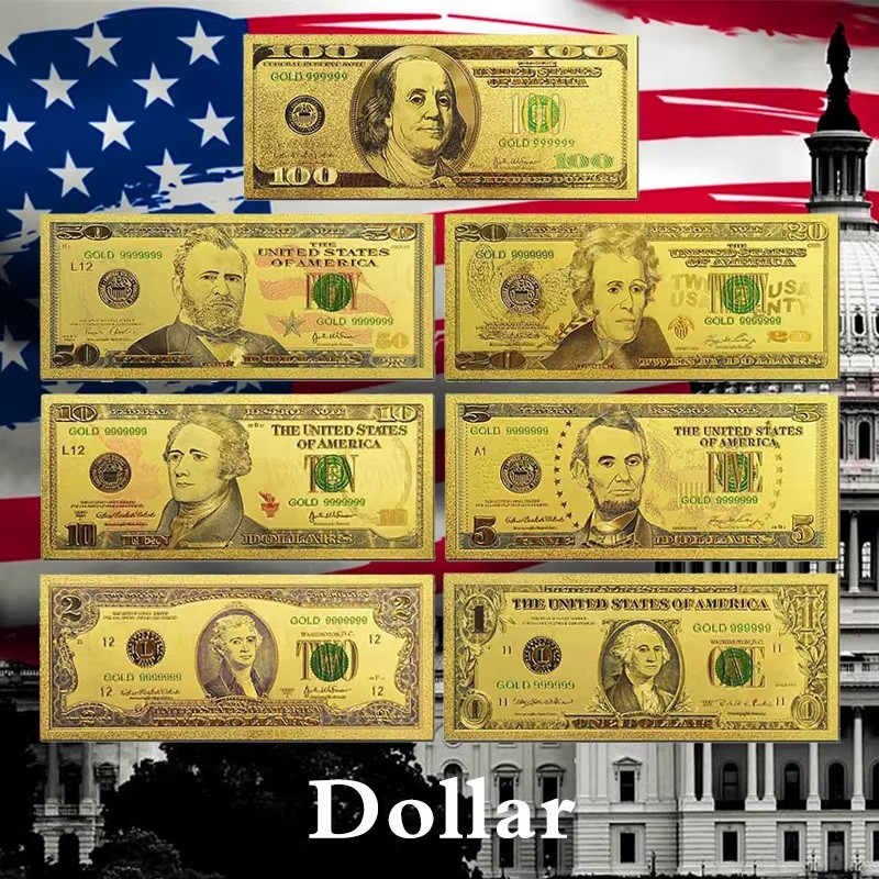 Золота колекційна банкнота 10 доларів США. (14.5*6,5см золота фольга)