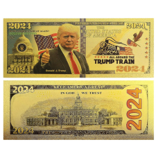 Золота колекційна банкнота «Все на борт потяга Трампа» 2024. (золота фольга)