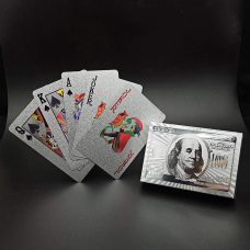 Пластикові срібні гральні картки для гри в покер 100 доларів Magic Poker. 57*87 мм (срібна фольга)