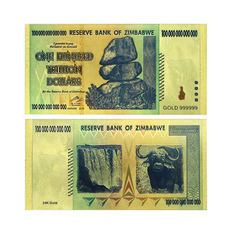 Золота колекційна банкнота 100 трильйонів доларів 2008 гpaси. (золота фольга)