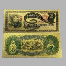 Золота колекційна банкнота 2 доллари США 1875г (золота фольга)
