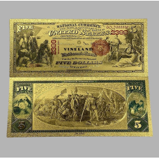 Золота колекційна банкнота 5 доларів США 1875г (золота фольга)