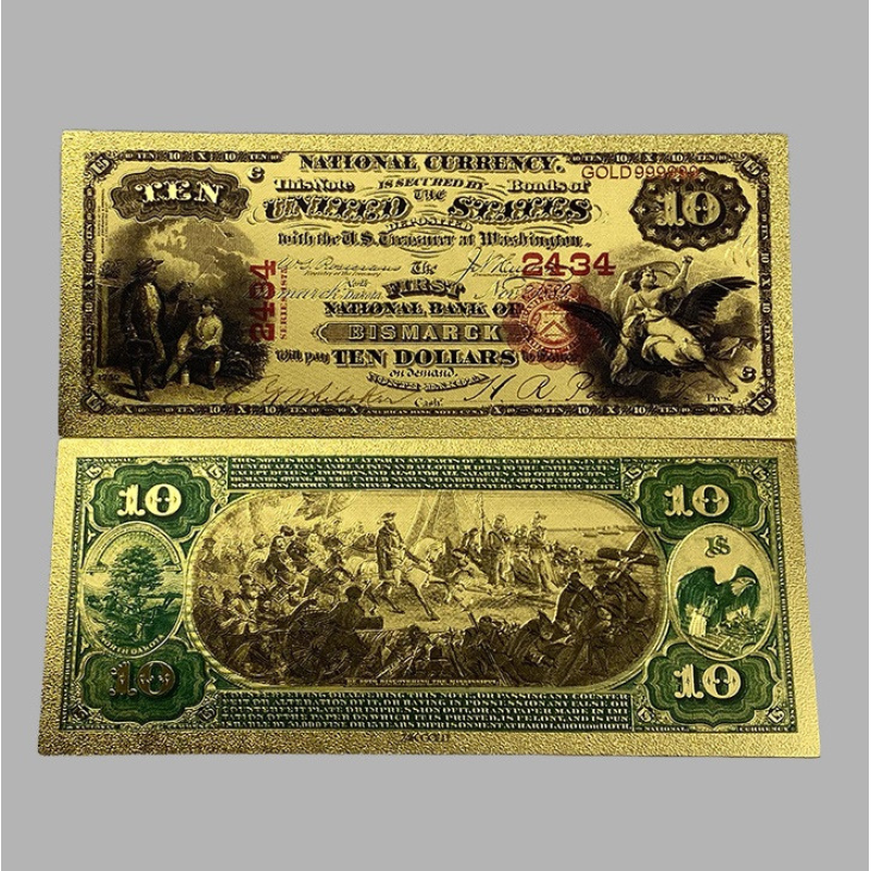 Золота колекційна банкнота 10 доларів США 1875г (золота фольга)