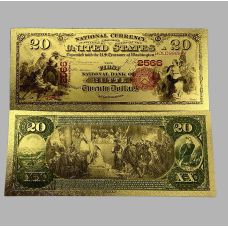 Золота колекційна банкнота 20 доларів США 1875г (золота фольга)