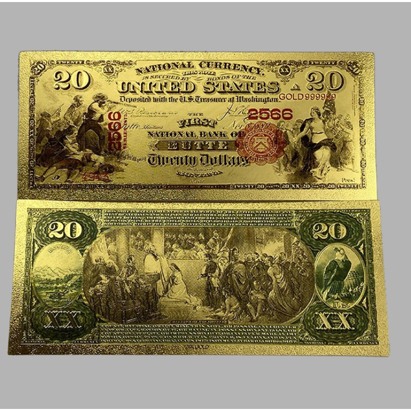 Золота колекційна банкнота 20 доларів США 1875г (золота фольга)