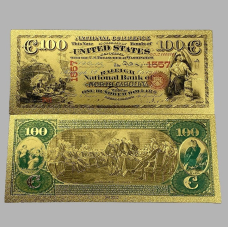 Золота колекційна банкнота 100 доларів США 1875г (золота фольга)