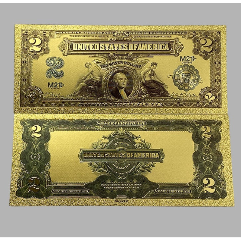 Золота колекційна банкнота Сіребрений Сертифікат 2 міні США 1899. (золота фольга)