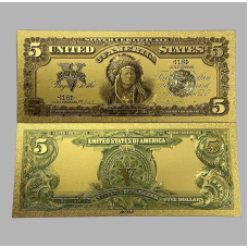 Золота колекційна банкнота Сіребрений Сертифікат 5 доларів США 1899. (золота фольга)