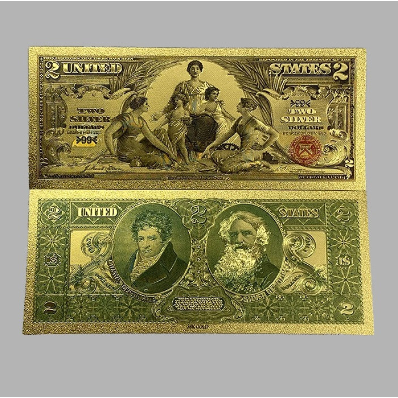 Золота колекційна банкнота Сіребрений Сертифікат 2 долл США 1896. (золота фольга)