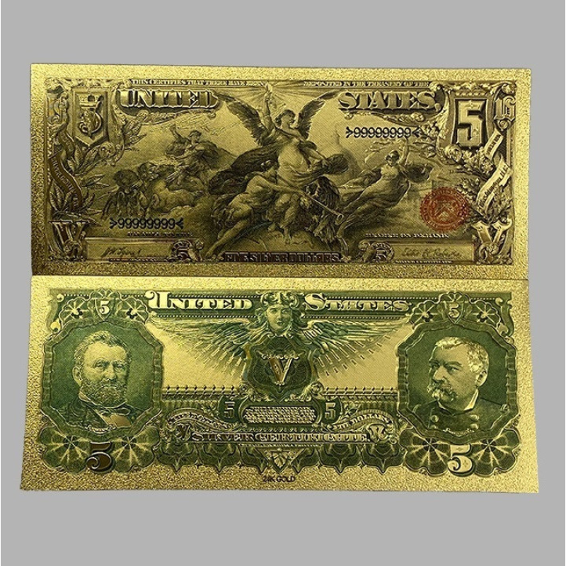 Золота колекційна банкнота Сіребрений Сертифікат 5 доларів США 1896. (золота фольга)