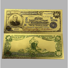 Золота колекційна банкнота Сіребрений Сертифікат 10 доларів США 1901. (золота фольга)