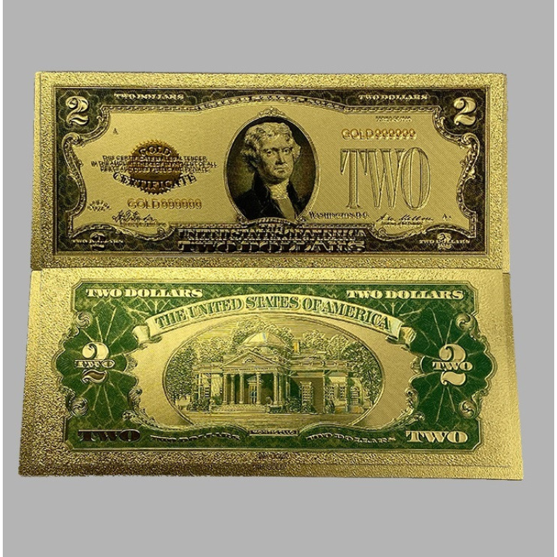 Золота колекційна банкнота Сіребрений Сертифікат 2 міні США 1928. (золота фольга)