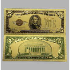 Золота колекційна банкнота Сіребрений Сертифікат 5 доларів США 1928. (золота фольга)
