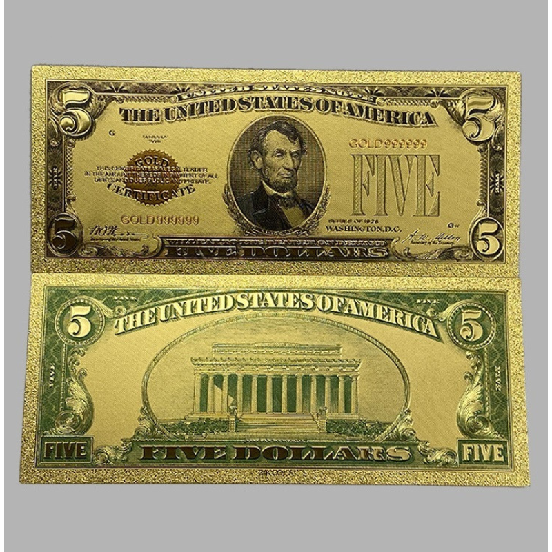 Золота колекційна банкнота Сіребрений Сертифікат 5 доларів США 1928. (золота фольга)