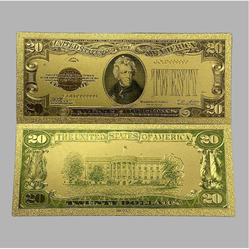 Золота колекційна банкнота Сіребрений Сертифікат 20 доларів США 1928. (золота фольга)