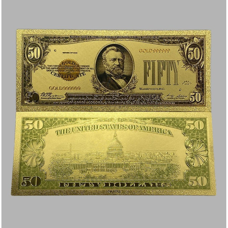 Золота колекційна банкнота Сіребрений Сертифікат 50 доларів США 1928. (золота фольга)