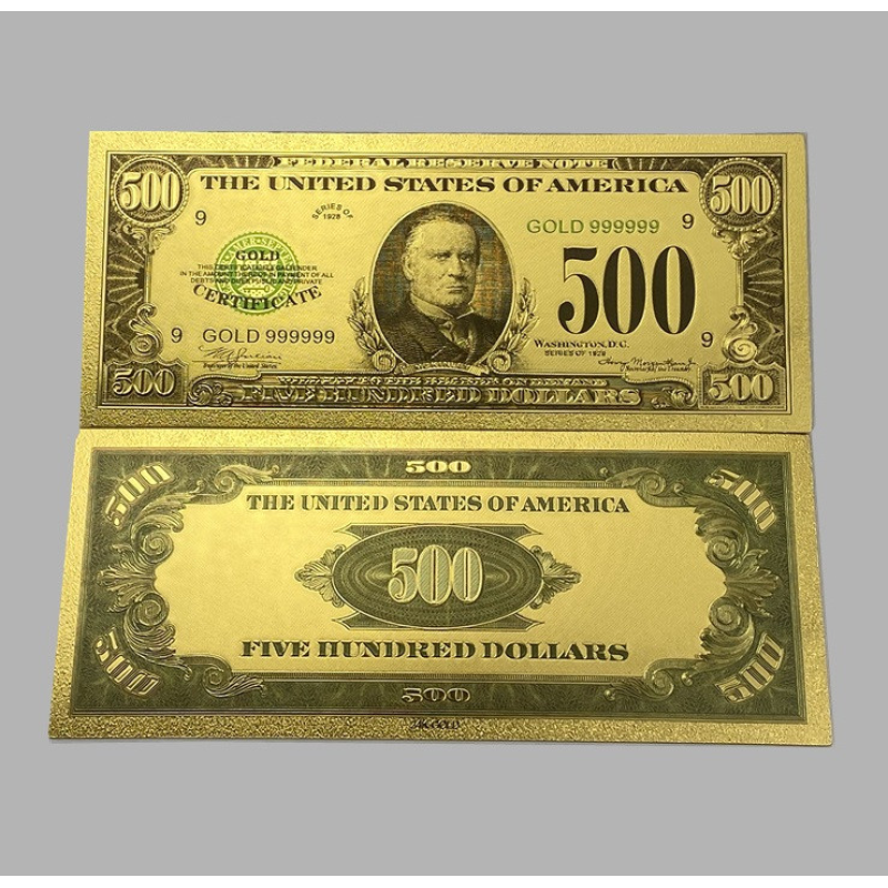 Золота колекційна банкнота Сіребрений Сертифікат 500 доларів США 1928. (золота фольга)