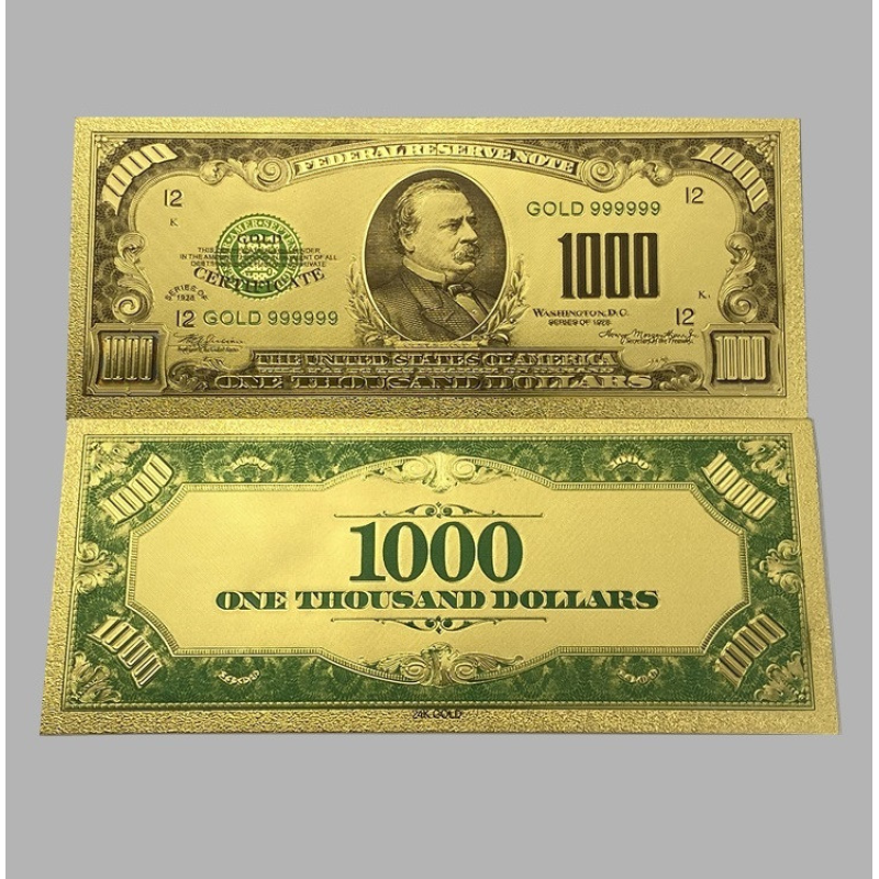Золота колекційна банкнота Сіребрений Сертифікат 1000 доларів США 1928. (золота фольга)