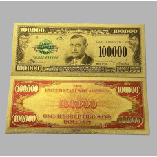 Золота колекційна банкнота Сіребрений Сертифікат 100 000 доларів США 1934. (золота фольга)