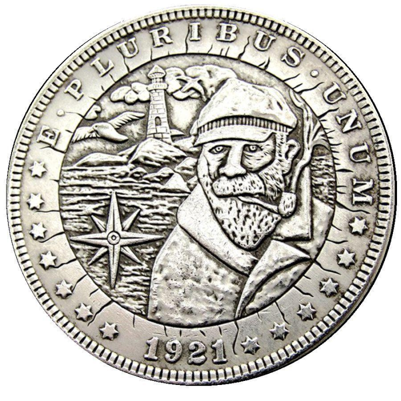Сувенір монета долар США 1921 “Рибак і маяк“. Hobo Coin American Morgan