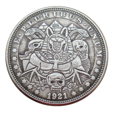 Сувенір монета долар США 1921 “Анубіс, кобри та черепа“. Hobo Coin