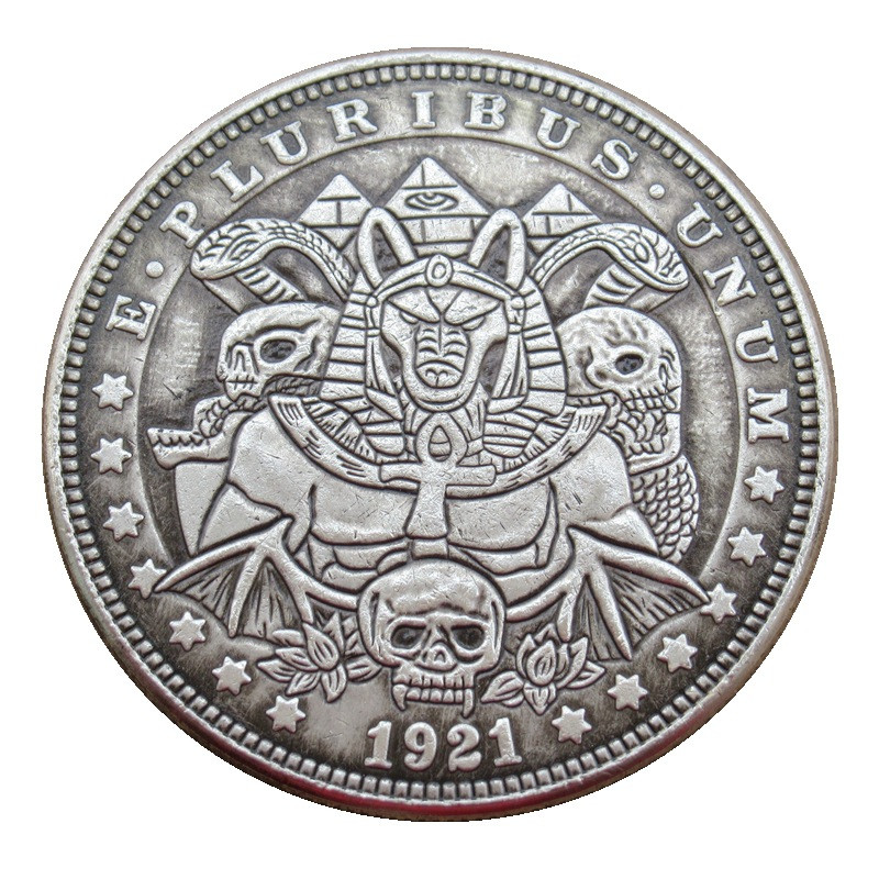 Сувенір монета долар США 1921 “Анубіс, кобри та черепа“. Hobo Coin