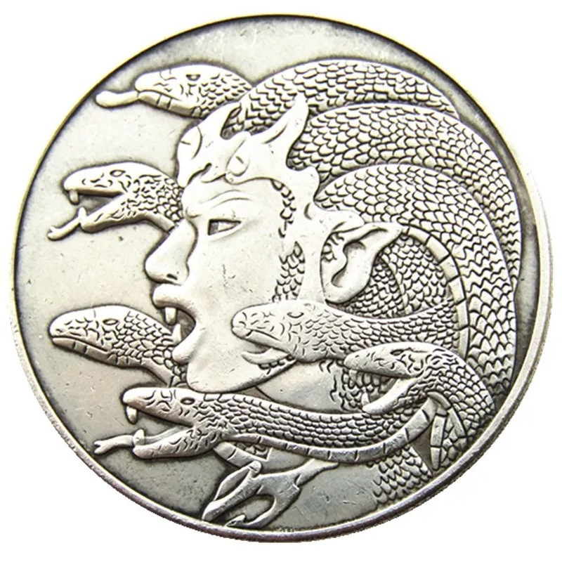 Сувенір монета долар США “Голова Медузи зі зміями“. Hobo Coin American Morgan